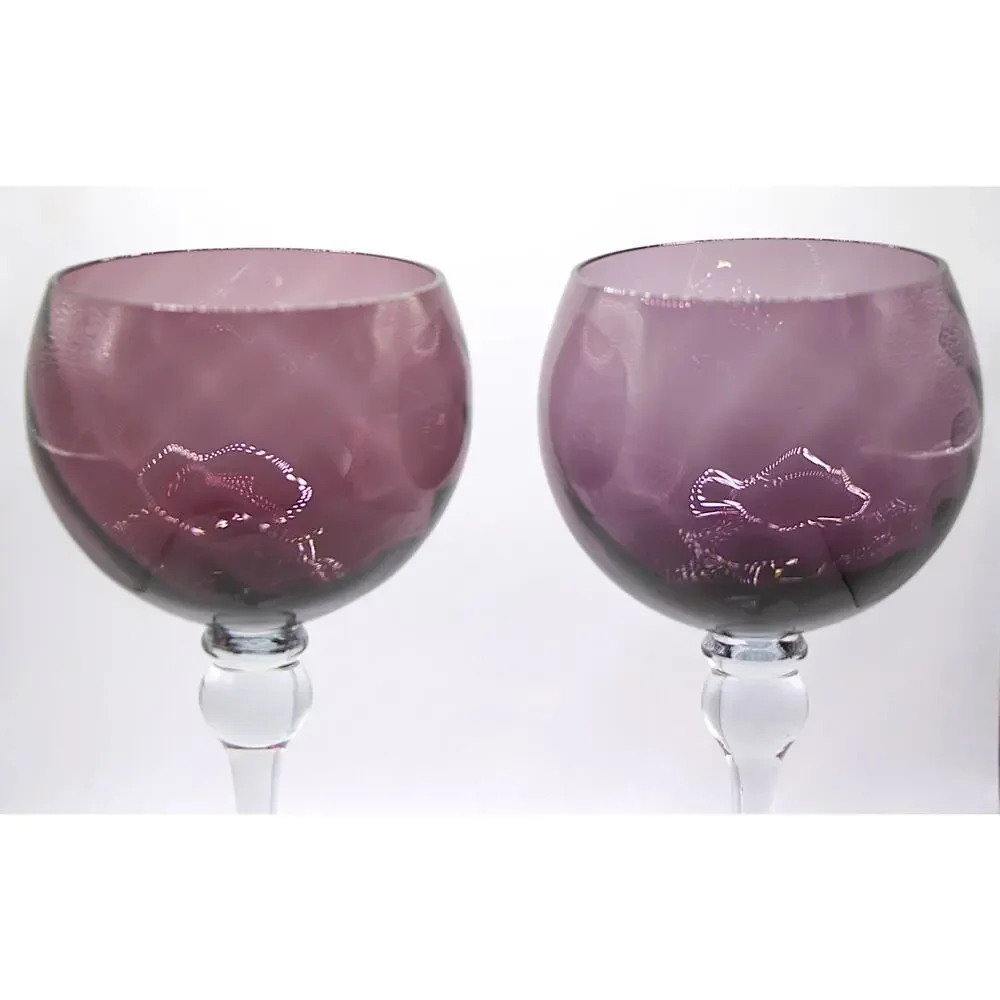 2 Pier 1 Imports Amethyst Purple Crystal Goblets Clear Stem 7.5” Wine Glasses